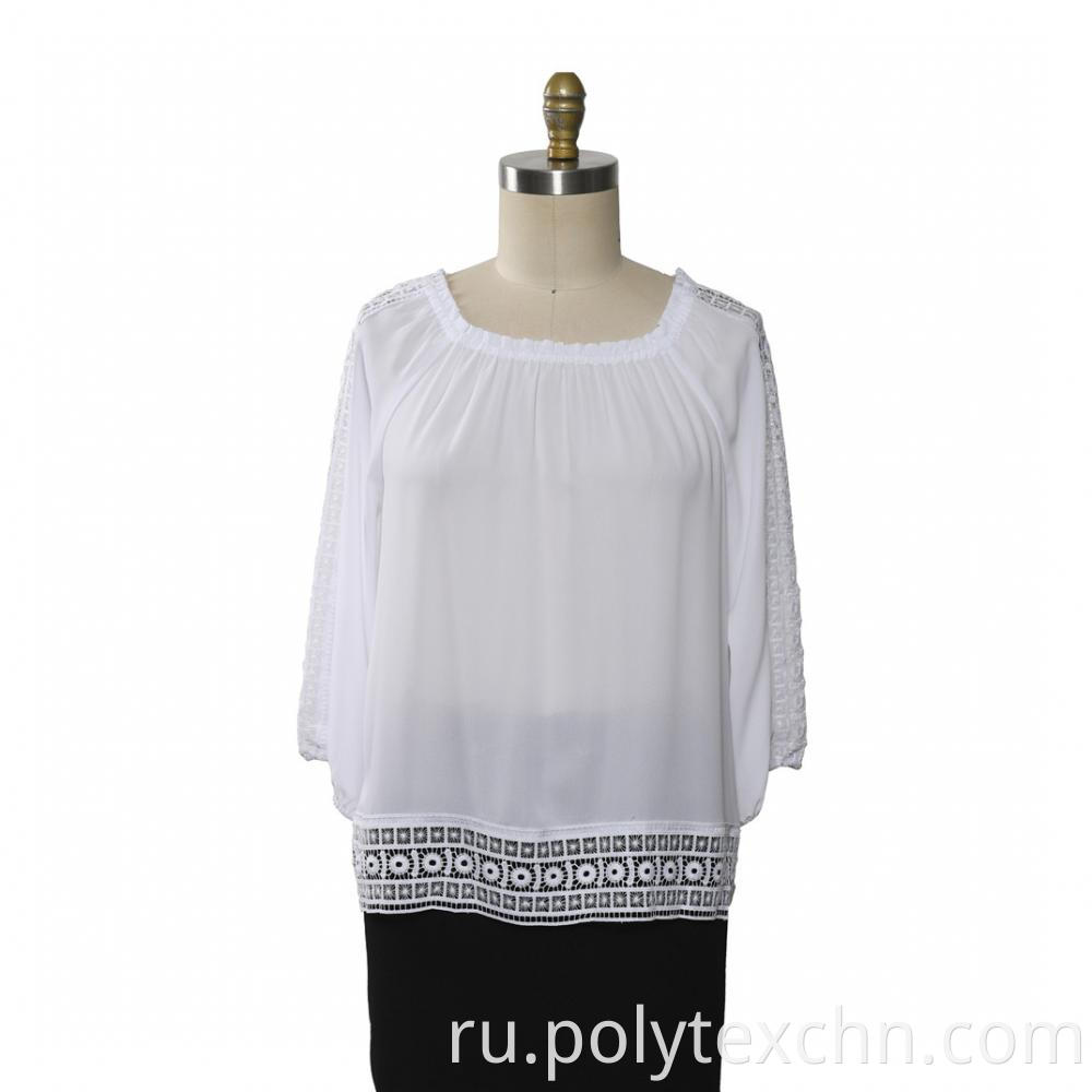 Woman Blouse 3/4 Sleeve Lace Trims